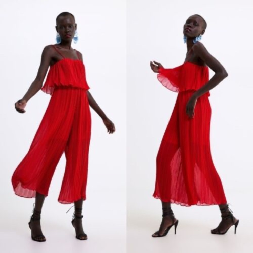 Zara Red Pleated Jumpsuit Size Medium